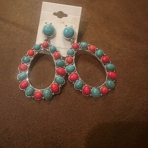 🤠 Faux Turquoise & Red Spiny Western Earrings 🤠